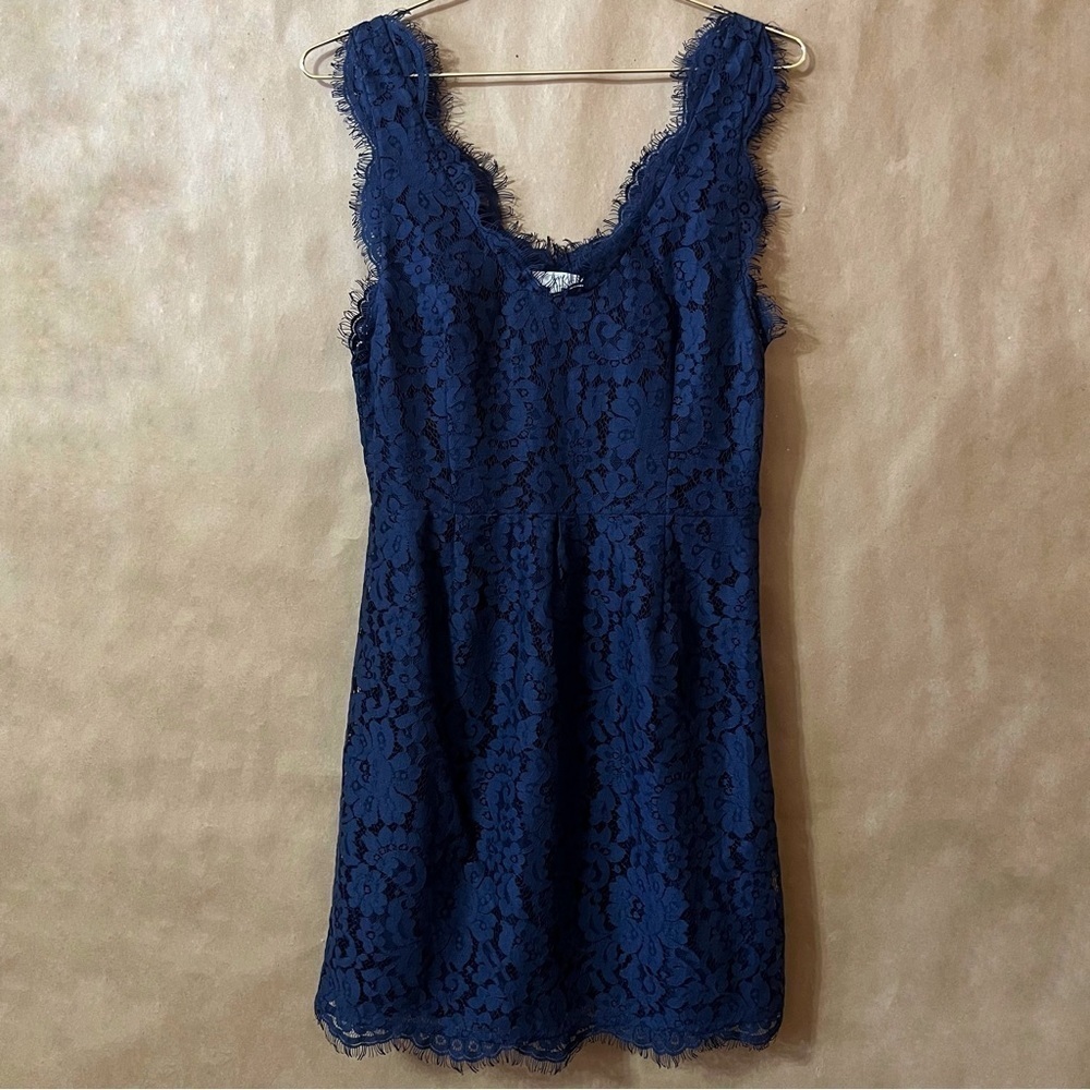 Joie | Rori Lace Scalloped V-Neck Mini Dress Cocktail Party Navy Blue Size M